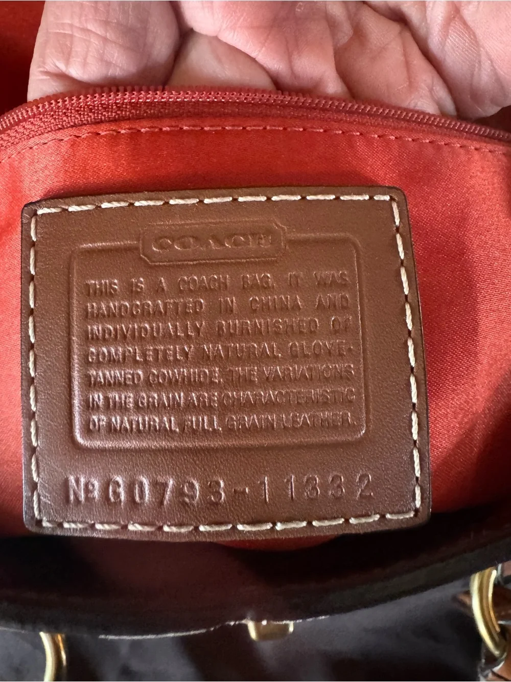 Coach Hampton Signature Embossed Leather Satchel -Cream with Saddle Brown Trim - Picture 9 of 16
